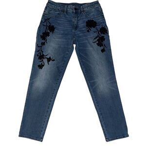 Chico's Women's Ankle‎ Jeans Size 2 Blue Floral Embroidery Stretchy